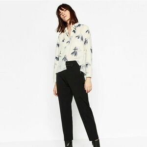 Zara Blouse Authentic Printed Blouse Palms Leaves Jungle Cats - Size XL
